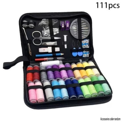 111 Pices Premium Portable Sewing Kit, 24 Colour Threads, Full Tools & Hard Case, Home, Travel & Emergency Mending