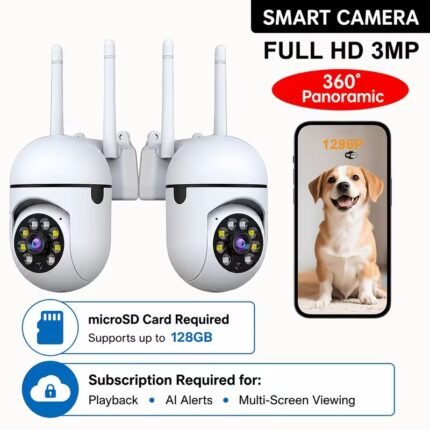 2-Pack 1296P 3MP Smart Wi-Fi Security Cameras, 360° Pan-Tilt, Night Vision, Two-Way Audio