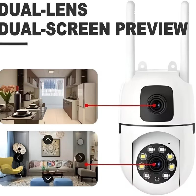 2-Pack Dual-Lens 1296P 3MP Smart Wi-Fi Security Cameras, 360° Pan-Tilt, Night Vision, Two-Way Audio2 2-Pack Dual-Lens 1296P 3MP Smart Wi-Fi Security Cameras, 360° Pan-Tilt, Night Vision, Two-Way Audio