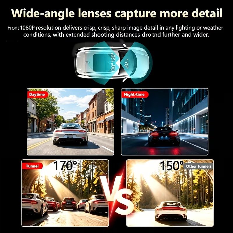 4‑Channel FHD Dash Cam, 1080P Front + 720P Interior & Rear 3‑Inch IPS Display, Night Vision, Loop Record, 24H Parking Monitor5