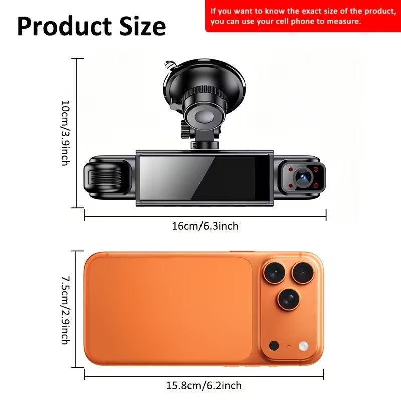 4‑Channel FHD Dash Cam, 1080P Front + 720P Interior & Rear 3‑Inch IPS Display, Night Vision, Loop Record, 24H Parking Monitor8