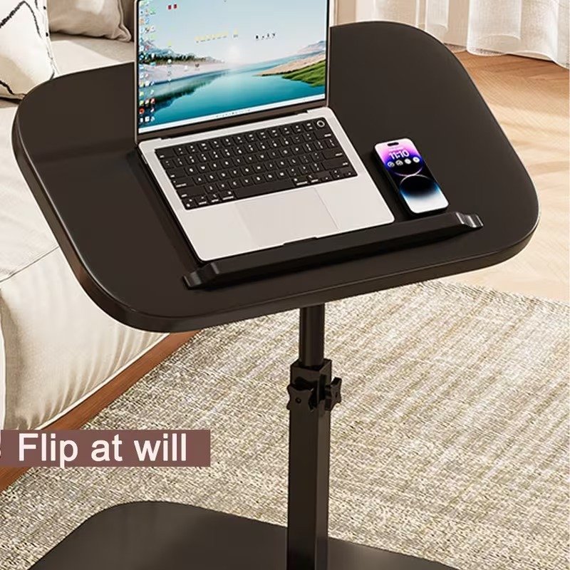 Adjustable Height Side Table, 360° Rotating Laptop Stand with Wheels, C-Shaped Bed/Sofa Table