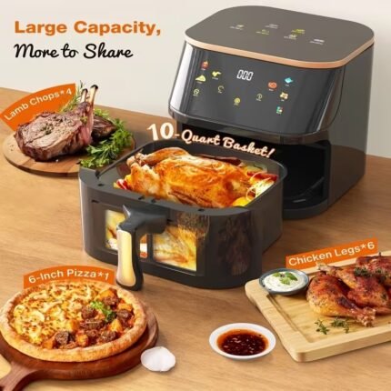 10L Air Fryer , 6‑in‑1 Smart Cooker with Visual Window, Digital Touch Control
