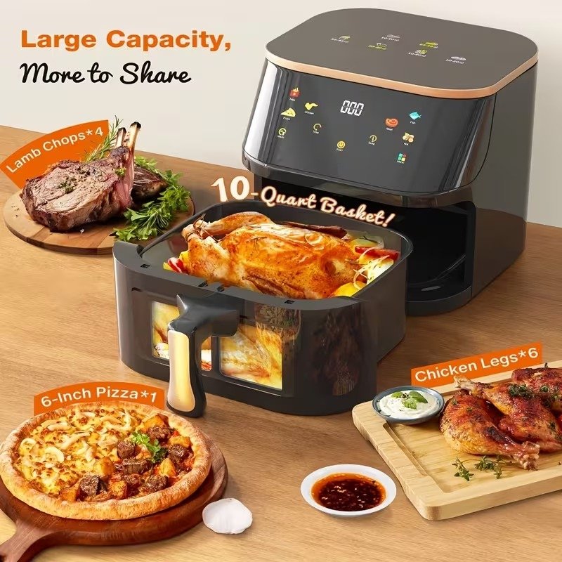 10L Air Fryer , 6‑in‑1 Smart Cooker with Visual Window, Digital Touch Control