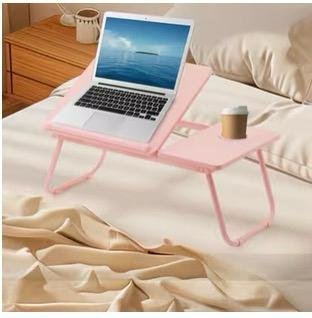 Foldable Laptop Desk, Adjustable Tilt with Cup Holder, Portable Bed Tray Table