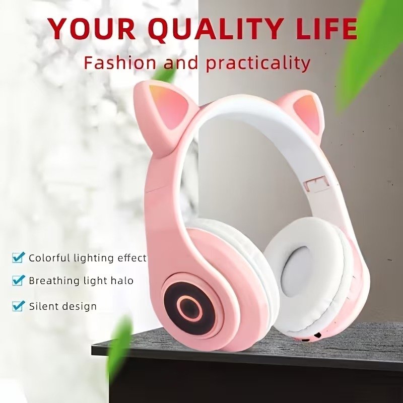 LED Cat Ear Wireless Headphones, Noise Isolating, Over‑Ear Gaming Headset 23