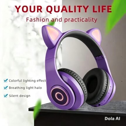 LED Cat Ear Wireless Headphones, Noise Isolating, Over‑Ear Gaming Headset