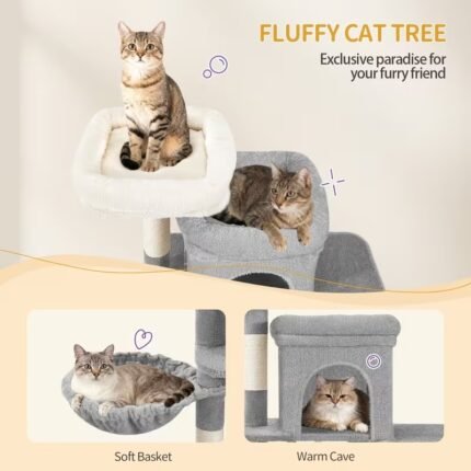 Premium Multi-Level Cat Light Grey Tree, Double Caves & Platforms