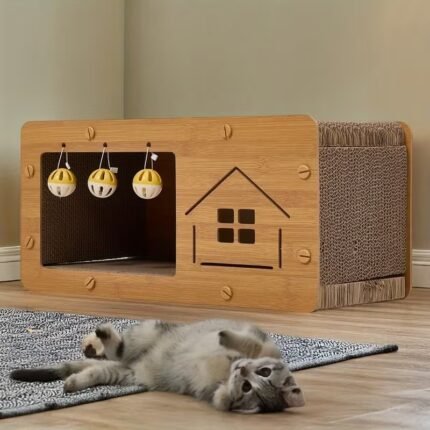 Premium Solid Wood Cat Sanctuary & Scratcher Lounge, Luxury Multi‑Function Cat Cave with Integrated Sisal Scratching Wall