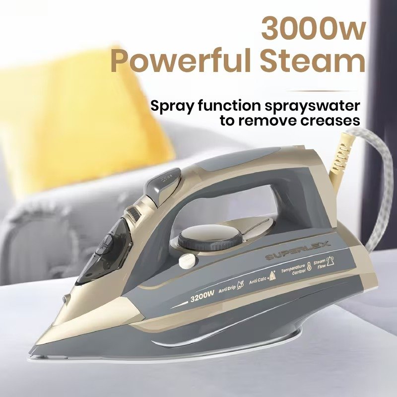 SUPERLEX 3200W Premium Steam Iron, Rapid Heat, Vertical Steam & Anti‑Calc (UK Plug)