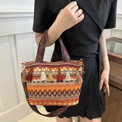 Boho Chic Woven Fringe Bucket Bag