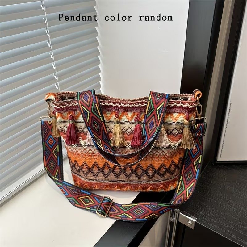 Boho Chic Woven Fringe Bucket Bag (5)
