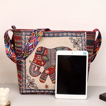 Ethnic Elephant Motif Large Crossbody Bag