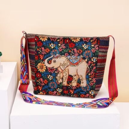 Ethnic Elephant Motif Large Crossbody Bag