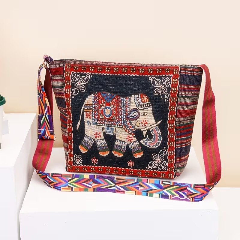 Ethnic Elephant Motif Large Crossbody Bag (6) Ethnic Elephant Motif Large Crossbody Bag