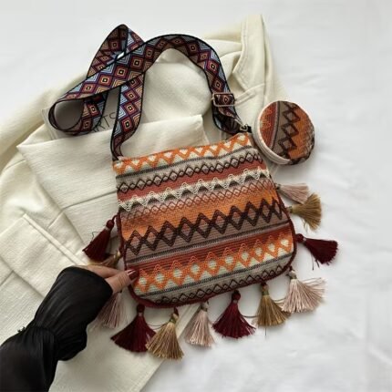 Ethnic Tribal Crossbody Bag, 2-Piece Set with Purse