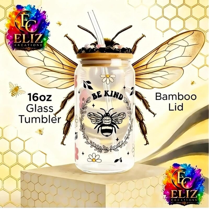 Handmade Be Kind Bee & Daisy Glass Tumbler 