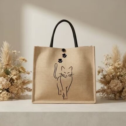 Large Jute Tote Bag with Matching Zipper Pouch