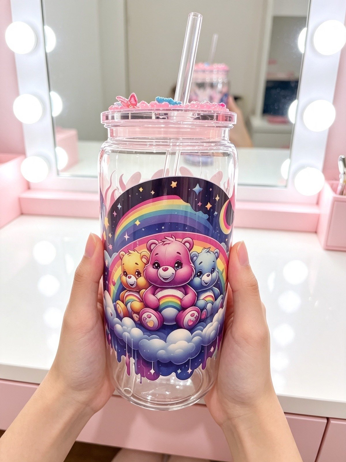 Care Bears Rainbow Handmade 16oz Tumbler (1) Care Bears Rainbow Handmade 16oz Tumbler