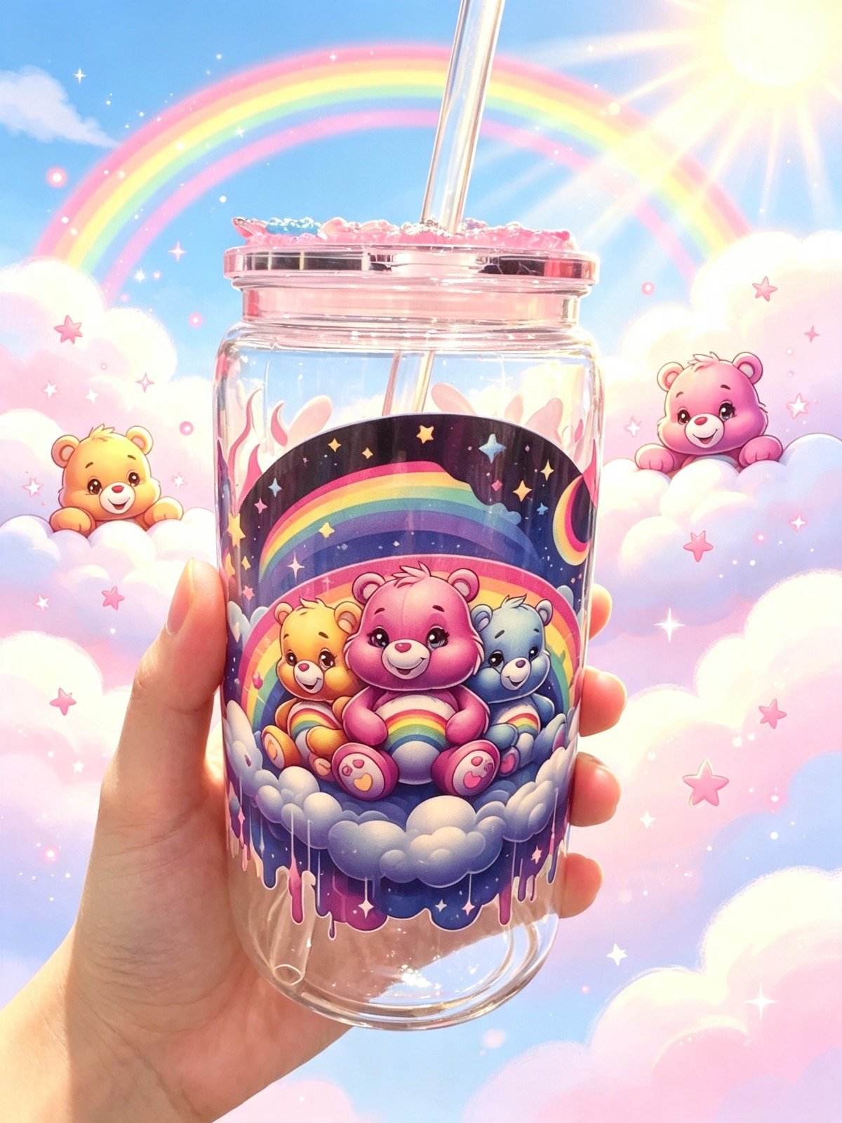 Care Bears Rainbow Handmade 16oz Tumbler (2) Care Bears Rainbow Handmade 16oz Tumbler
