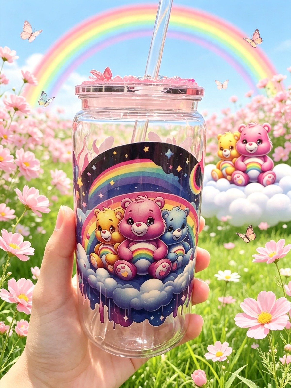 Care Bears Rainbow Handmade 16oz Tumbler (3) Care Bears Rainbow Handmade 16oz Tumbler
