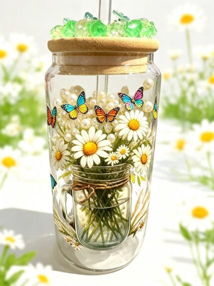 Daisy & Butterfly 16oz Glass Tumbler