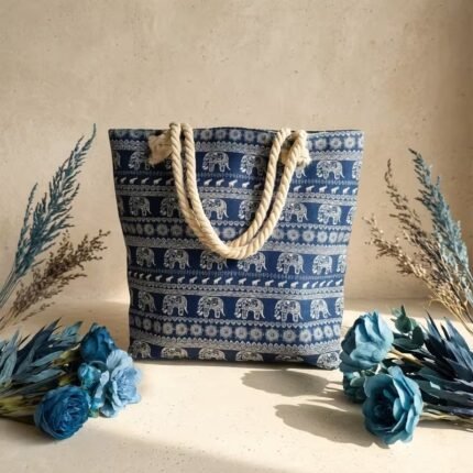 Stunning Animal Print Canvas Bag, Royal Blue & White (8)