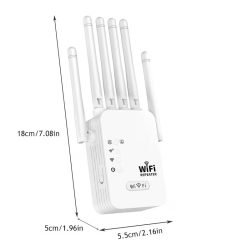 1200Mbps Dual‑Band WiFi Repeater, 6‑Antenna Signal Booster, 2.4GHz+5GHz Extender with LAN Ports5